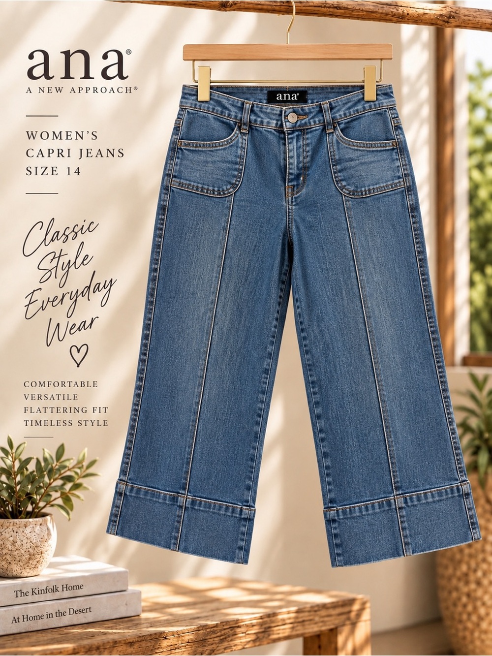 a.n.a Women's Blue Cropped Wide-Leg Capri Jeans